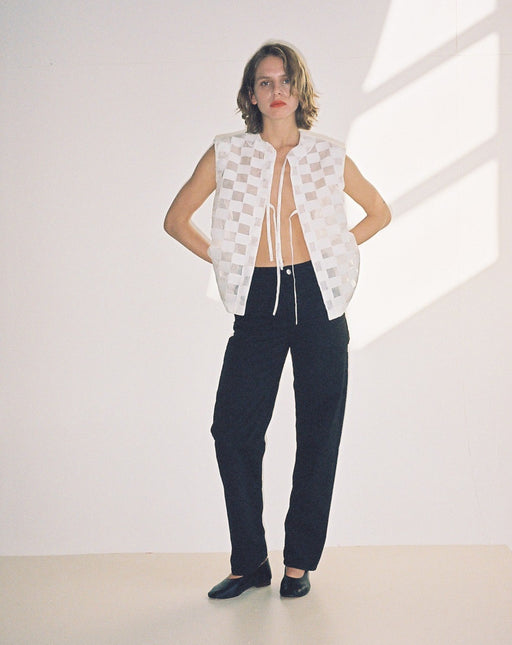 CHECKED VEST — WHITE